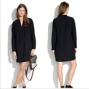 Madewell Director V Neck Long Sleeve Black Midi Shift Dress